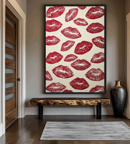 Red Kiss Lips Framed Canvas - PaintFu