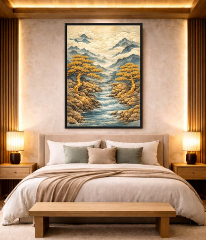 Waterfall Japanese Art Framed Canvas - PaintFu