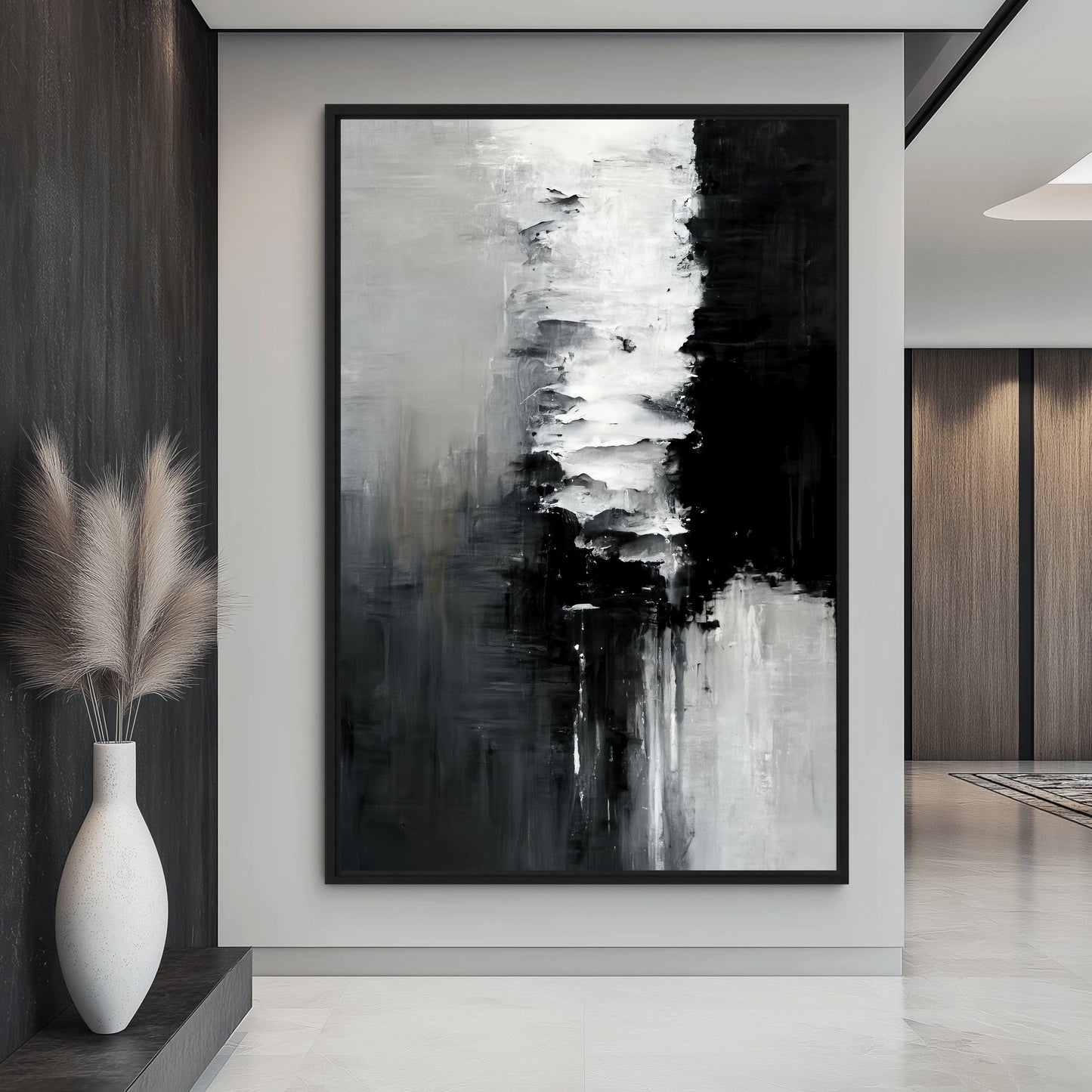 Black White Abstract Art Framed Canvas