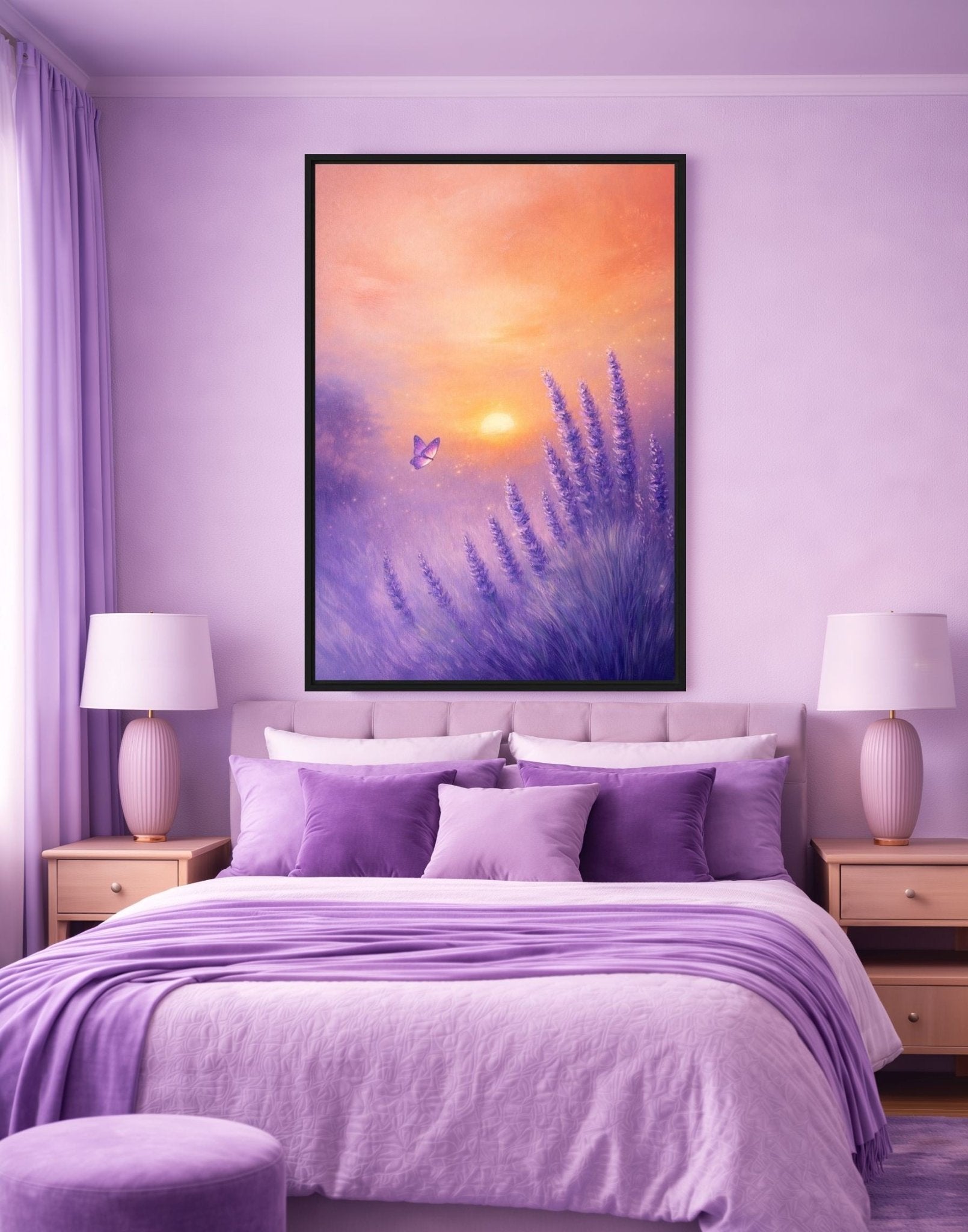 Lavender Field Sunset Framed canvas - PaintFu