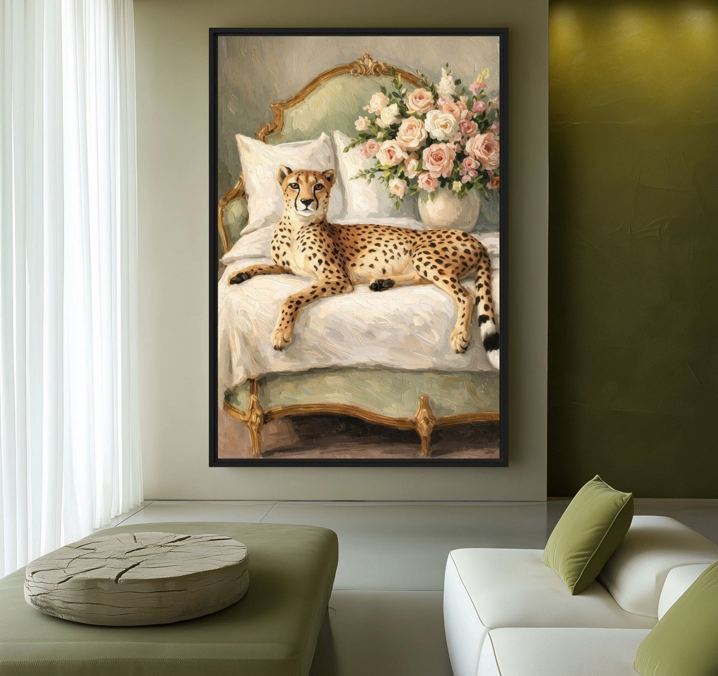 Cheetah Floral Art Framed Canvas - PaintFu