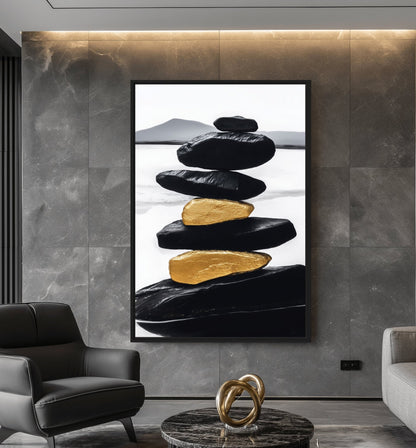 Zen Balancing Stones Framed Canvas - PaintFu