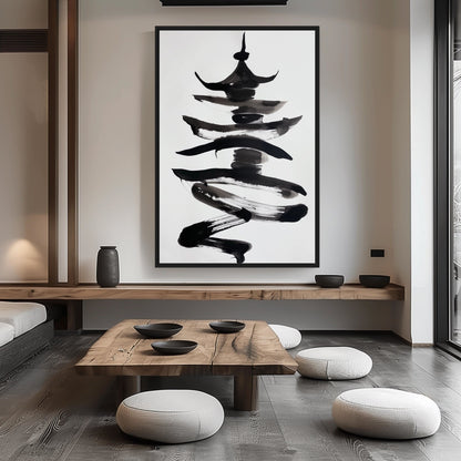 Chinese Pagoda Minimalist Art Framed Canvas