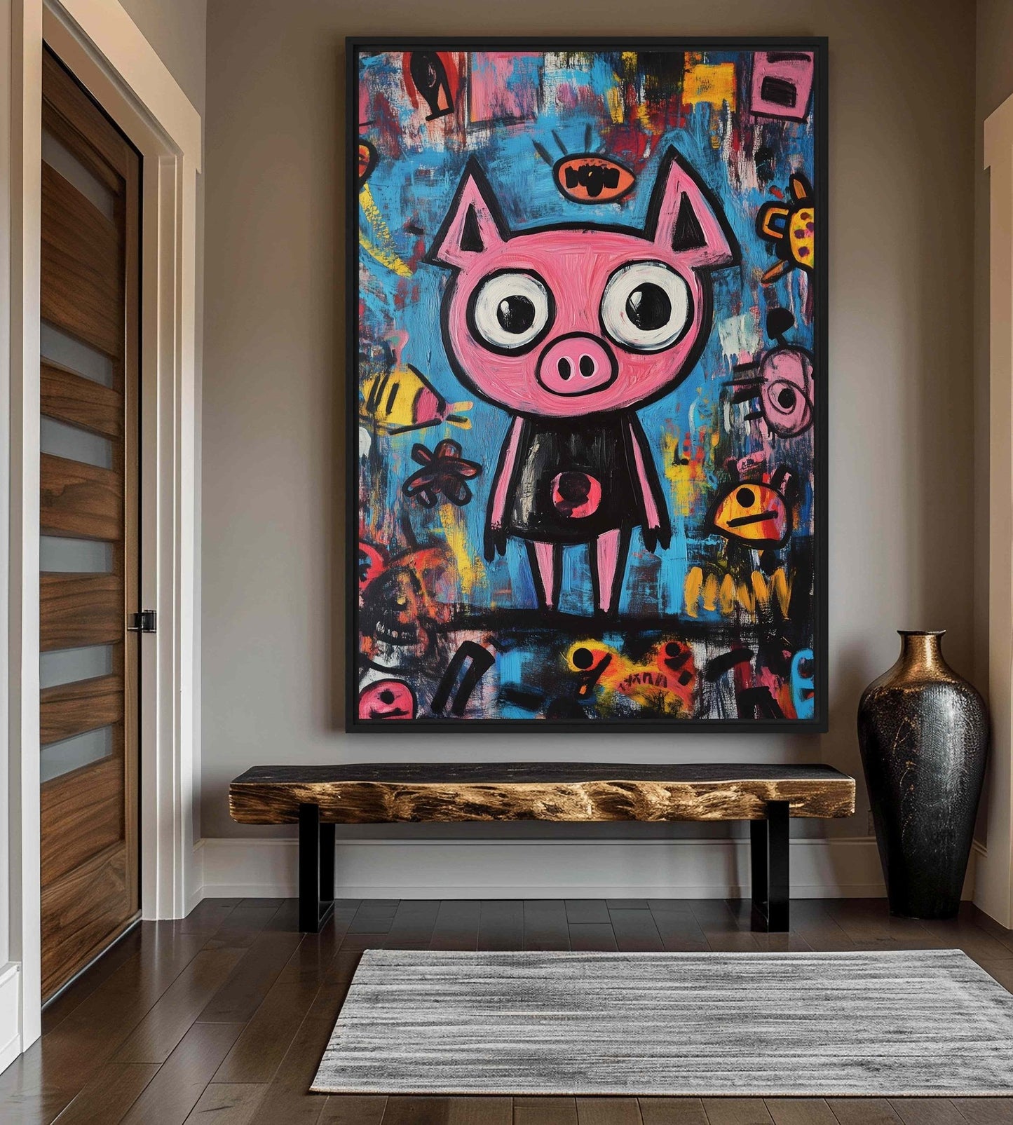 Pig Graffiti Art Framed Canvas