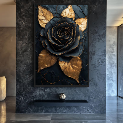 Black & Gold Rose Floral Art Digital Print