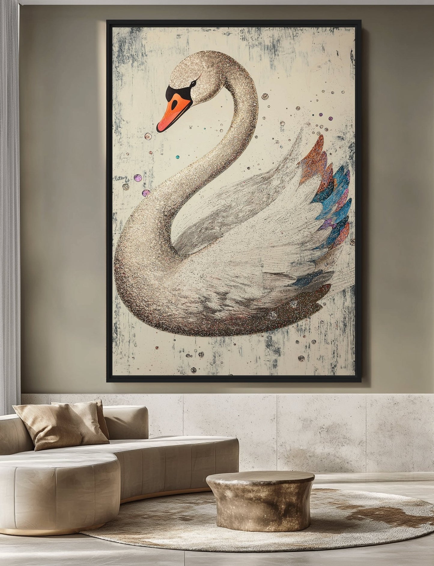 White Swan Modern Art Framed Canvas