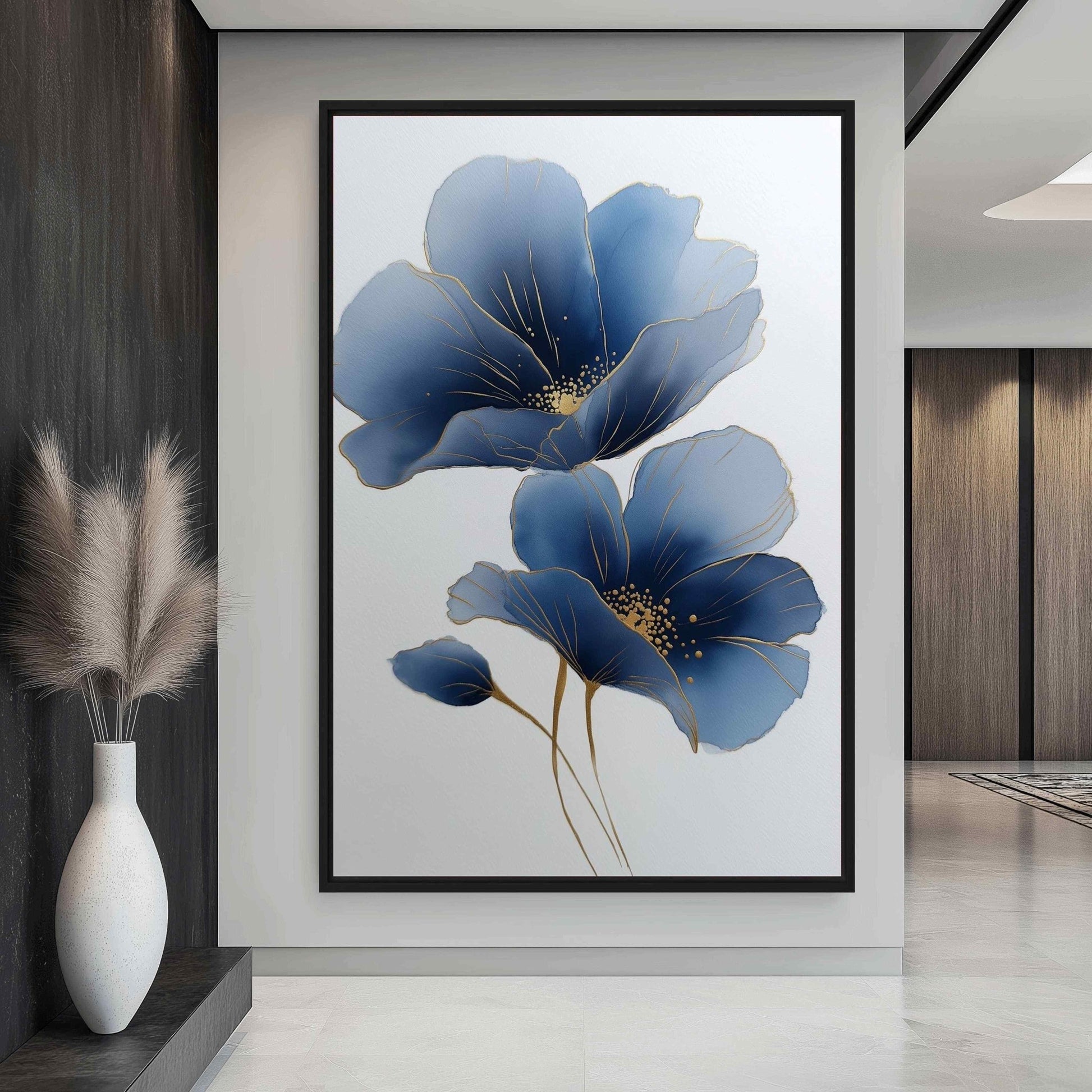 Blue Floral Art Framed canvas - PaintFu