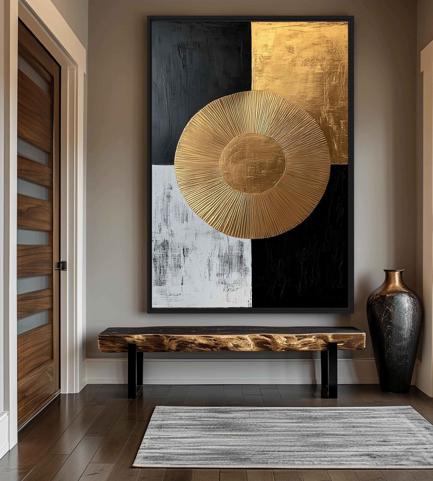 Gold Abstract Sun Framed Canvas