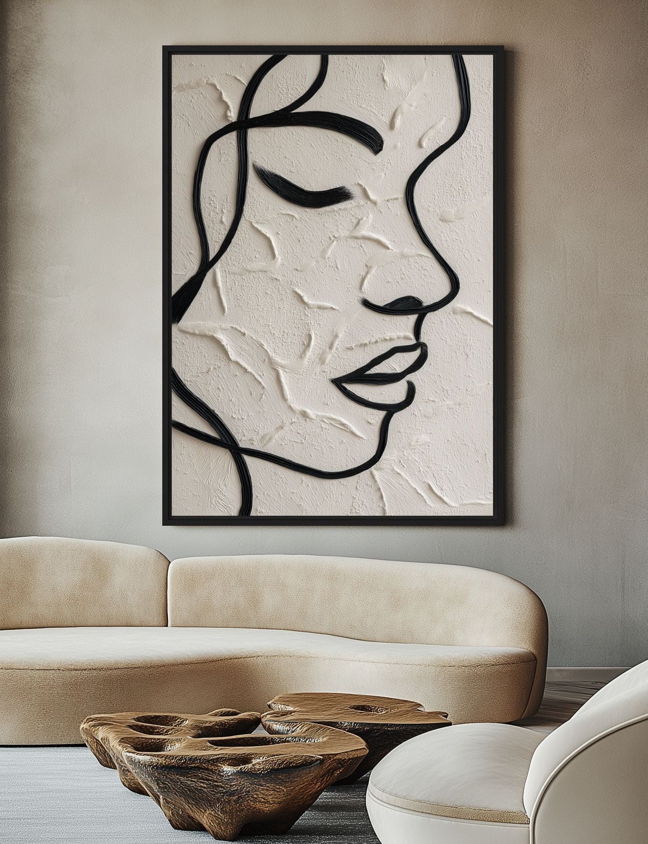 Abstract Female Face Line Art Framed canvas - PaintFu