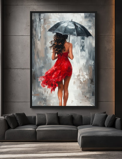 Woman With Umbrella Modern Art Framed Canvas - PaintFu