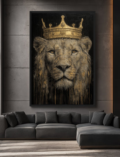 Crowned Lion Trendy Art Canvas Print Detail | PaintFu