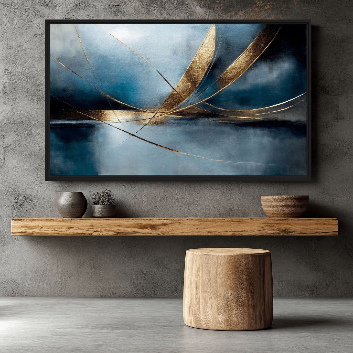 Navy Gold Abstract Art Framed Canvas