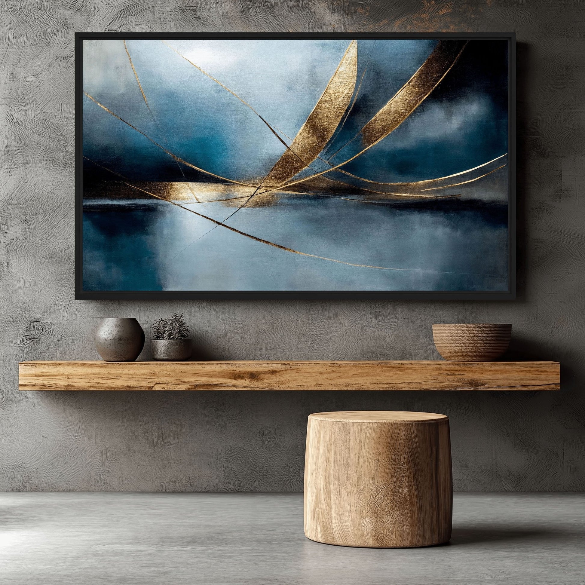 Navy Gold Abstract Art Framed Canvas