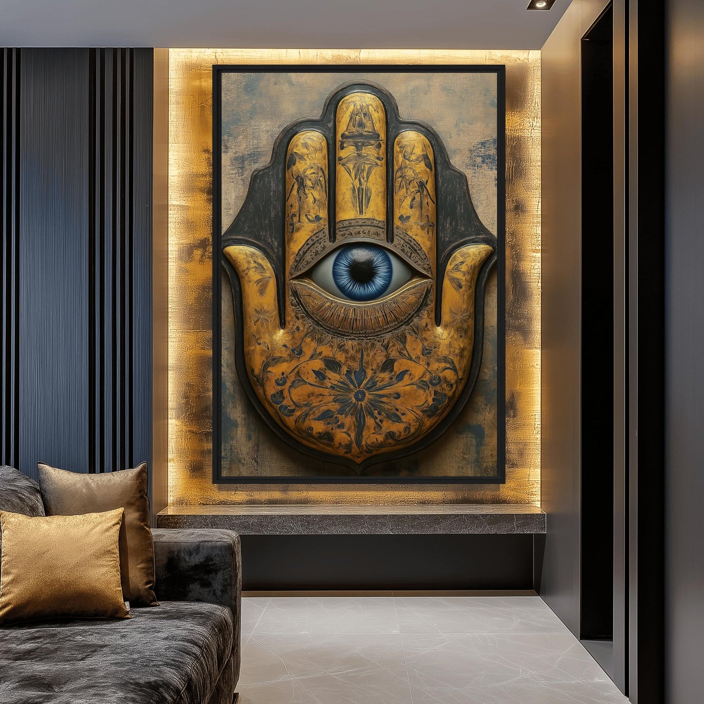 Hamsa Hand Religious Art Framed Canvas