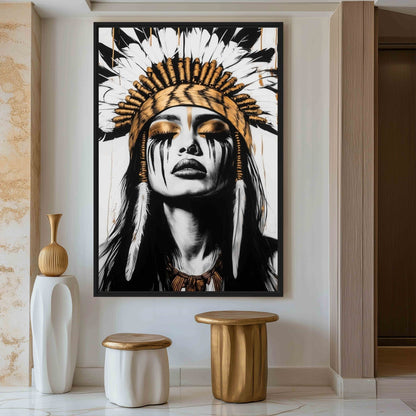 Native American Woman Portrait Framed Canvas - PaintFu