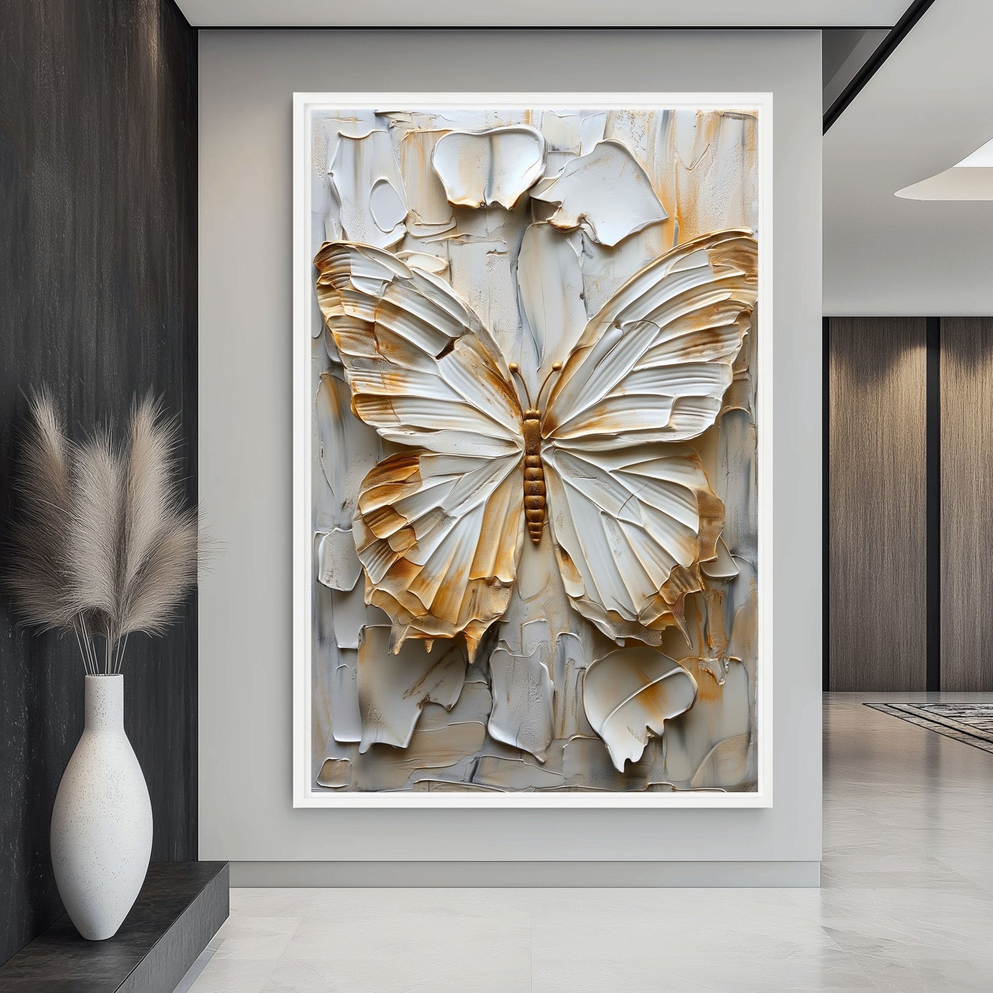 Butterfly White & Gold Modern Art Digital Print