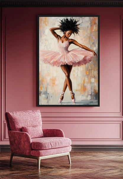 African American Ballerina Framed Canvas - PaintFu