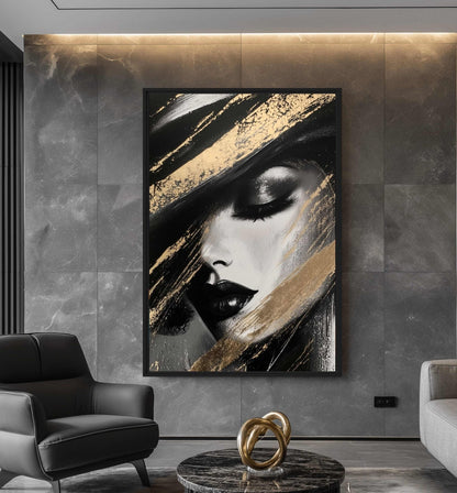Woman In Hat Abstract Art Framed Canvas - PaintFu