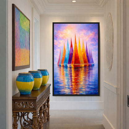 Colorful Sailboats Nautical Art Framed Canvas - PaintFu