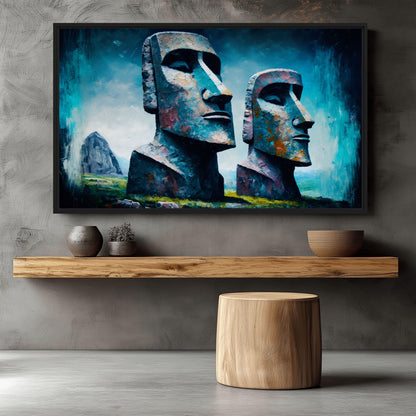 Easter Island Statues Framed Canvas
