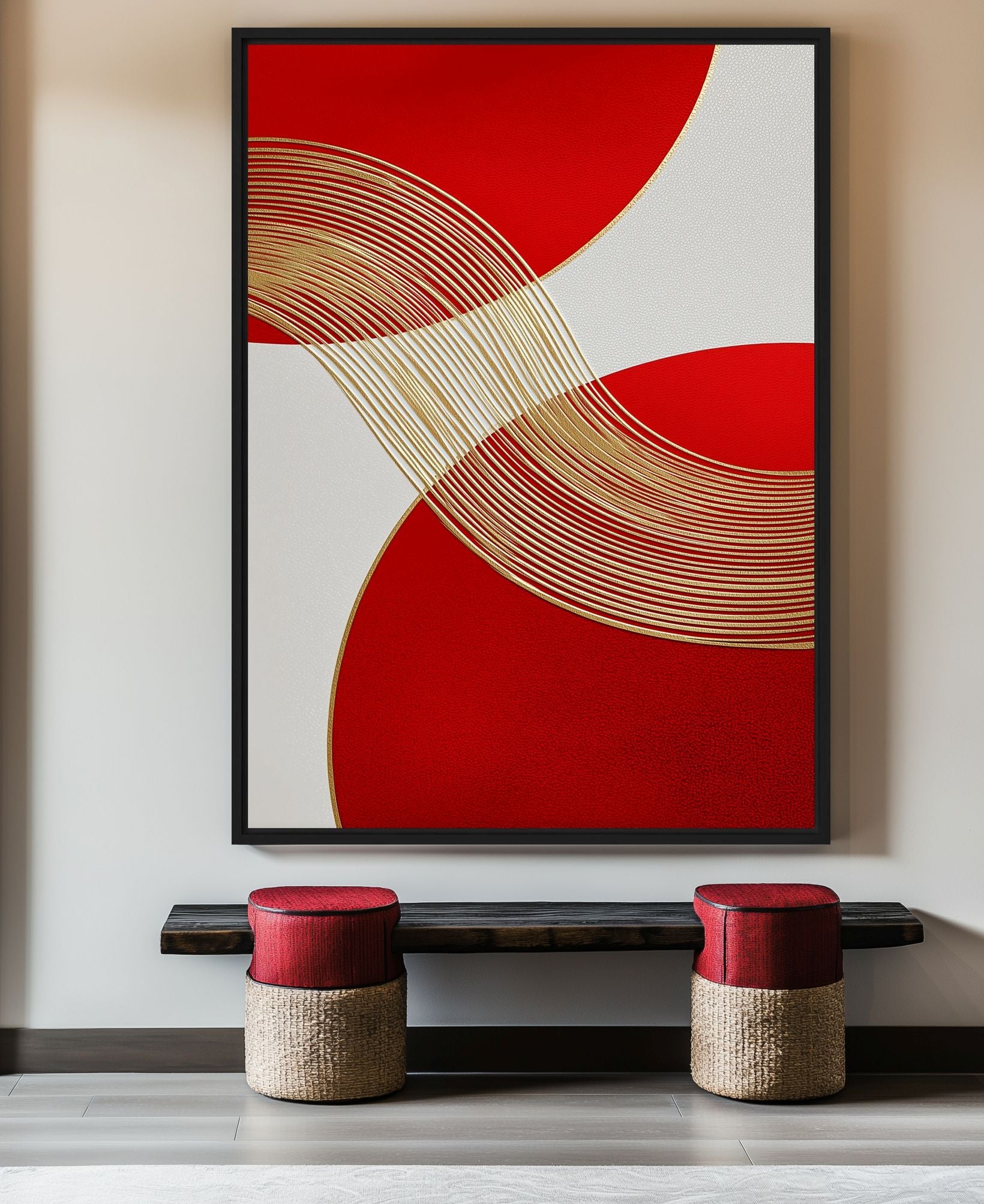 Red and Gold Luxury Art Framed canvas - PaintFu