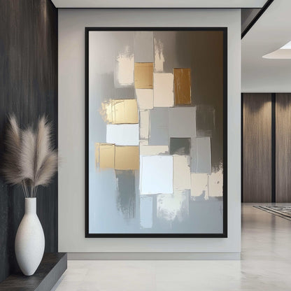 Gold Beige & Grey Geometric Art Framed Canvas - PaintFu