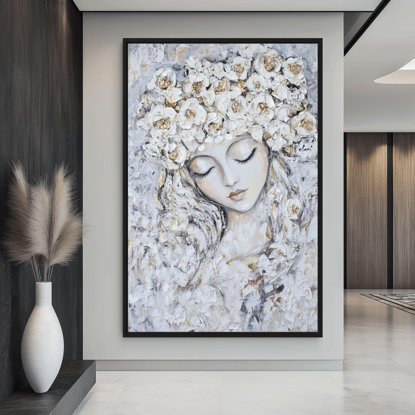 Woman Flower Head Modern Art Framed Canvas