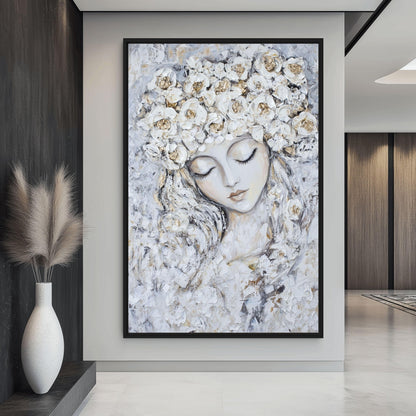 Woman Flower Head Modern Art Framed Canvas