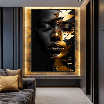 African Woman In Gold Framed Canvas