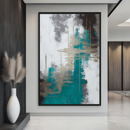Teal White Grey Silver Modern Art Digital Print