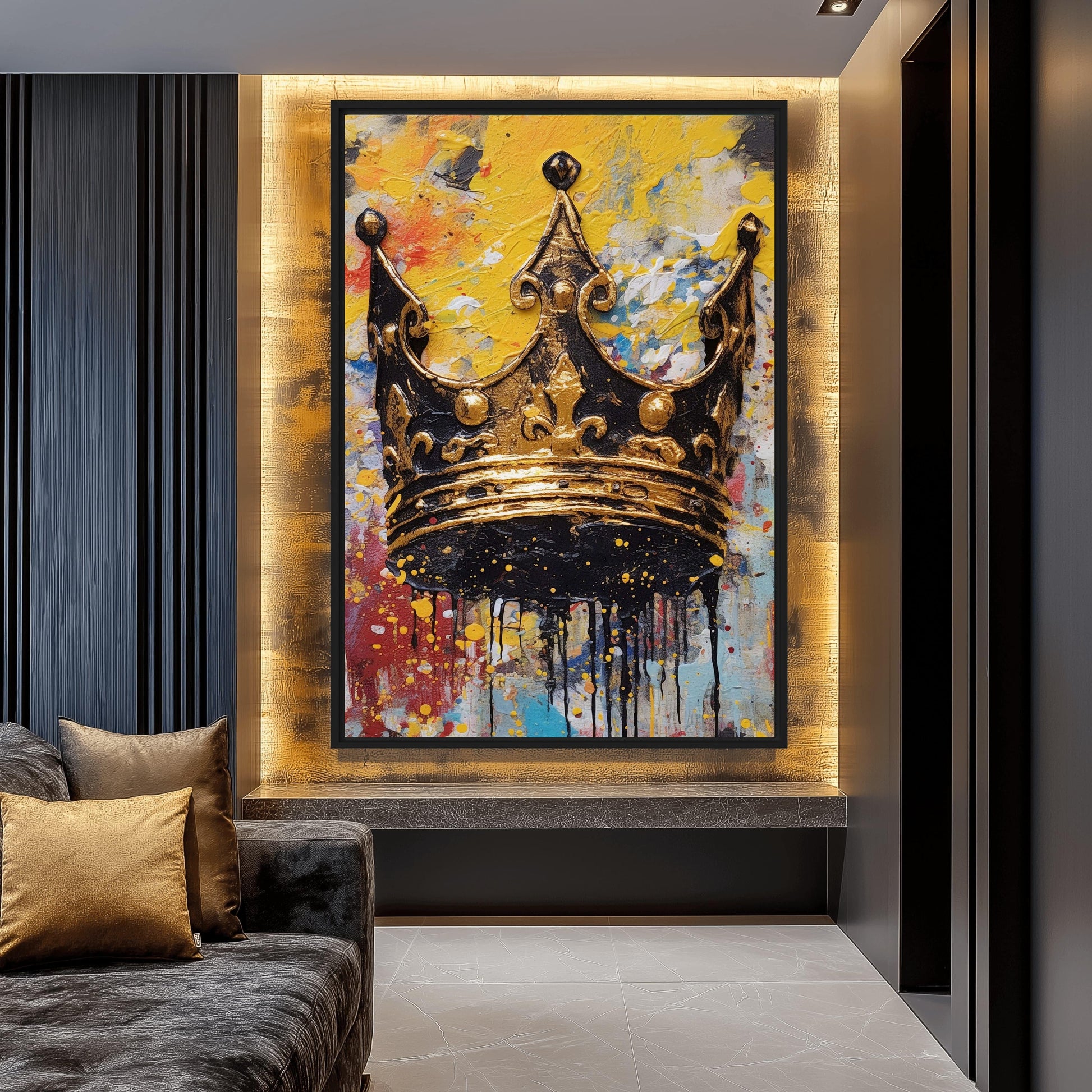 Crown Graffiti Art Framed Canvas - PaintFu