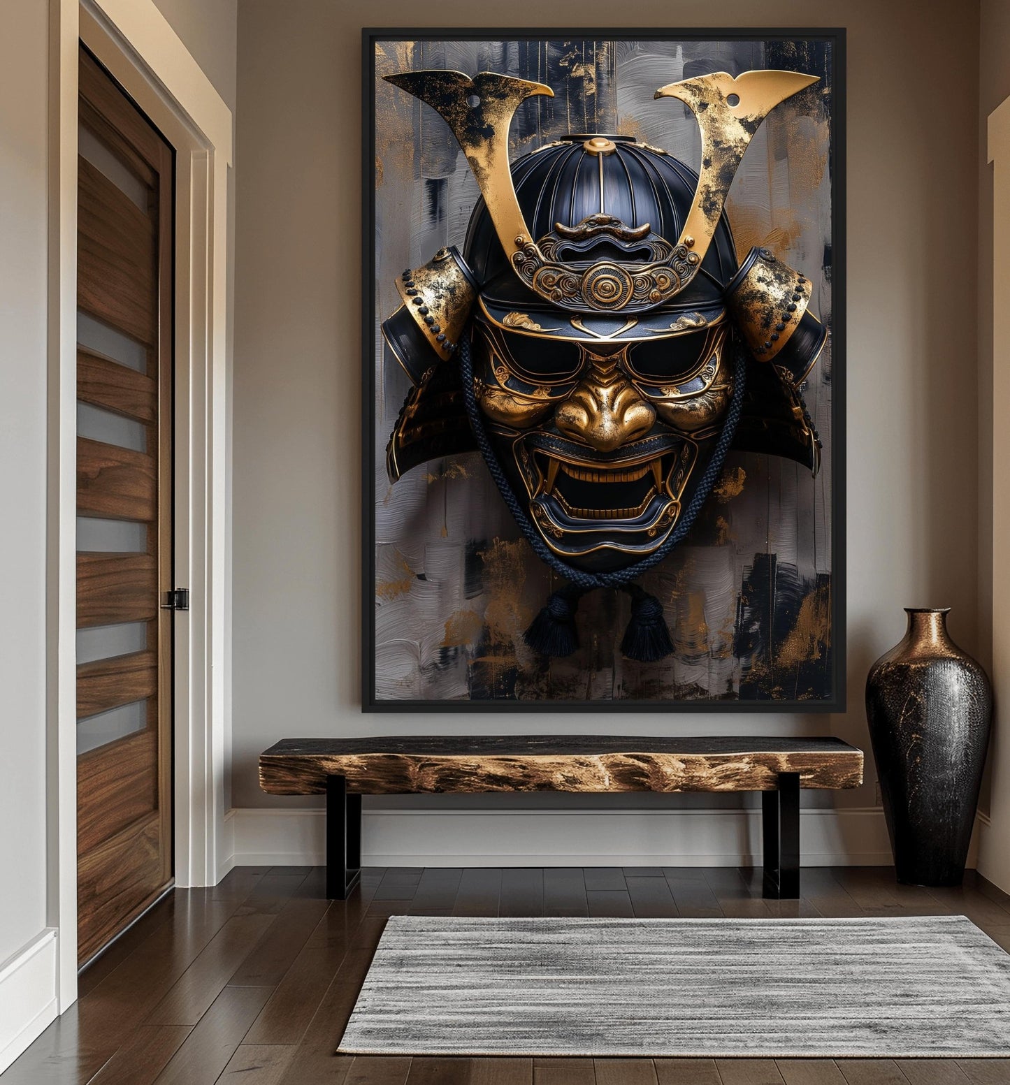 Samurai Mask Japanese Art Framed Canvas