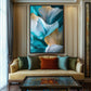 Teal Abstract Floral Art Framed Canvas