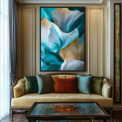 Teal Abstract Floral Art Framed Canvas - PaintFu