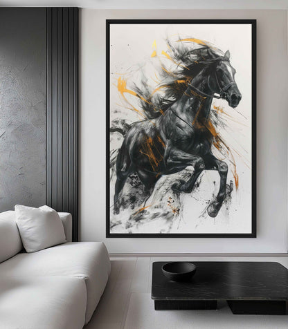 Black Horse Equestrian Art Canvas Print Detail | PaintFu