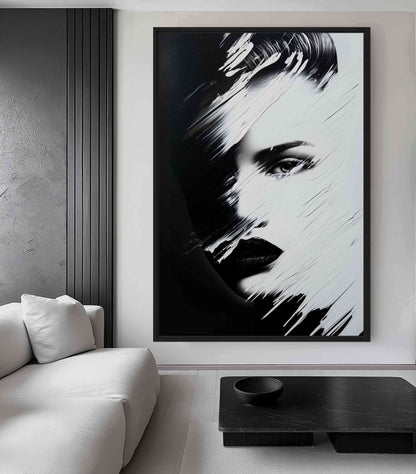 Minimalist Black & White Female Face Art Framed Canvas - PaintFu