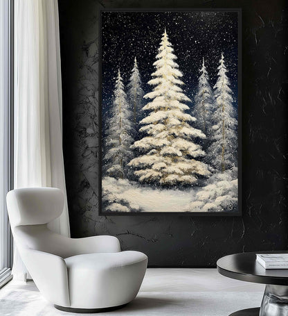 Winter Christmas Tree Framed Canvas - PaintFu
