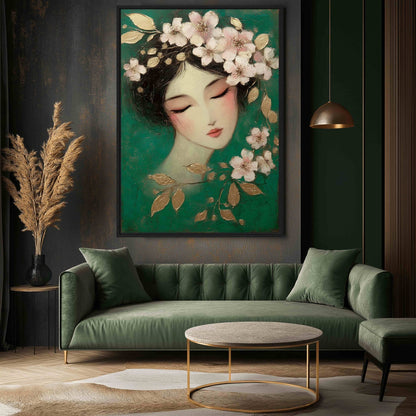 Geisha Floral Portrait Framed Canvas - PaintFu