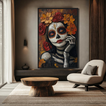 Day of the Dead Mexico Modern Art Framed Canvas