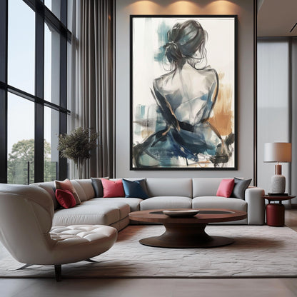 Woman Line & Watercolor Art Framed Canvas