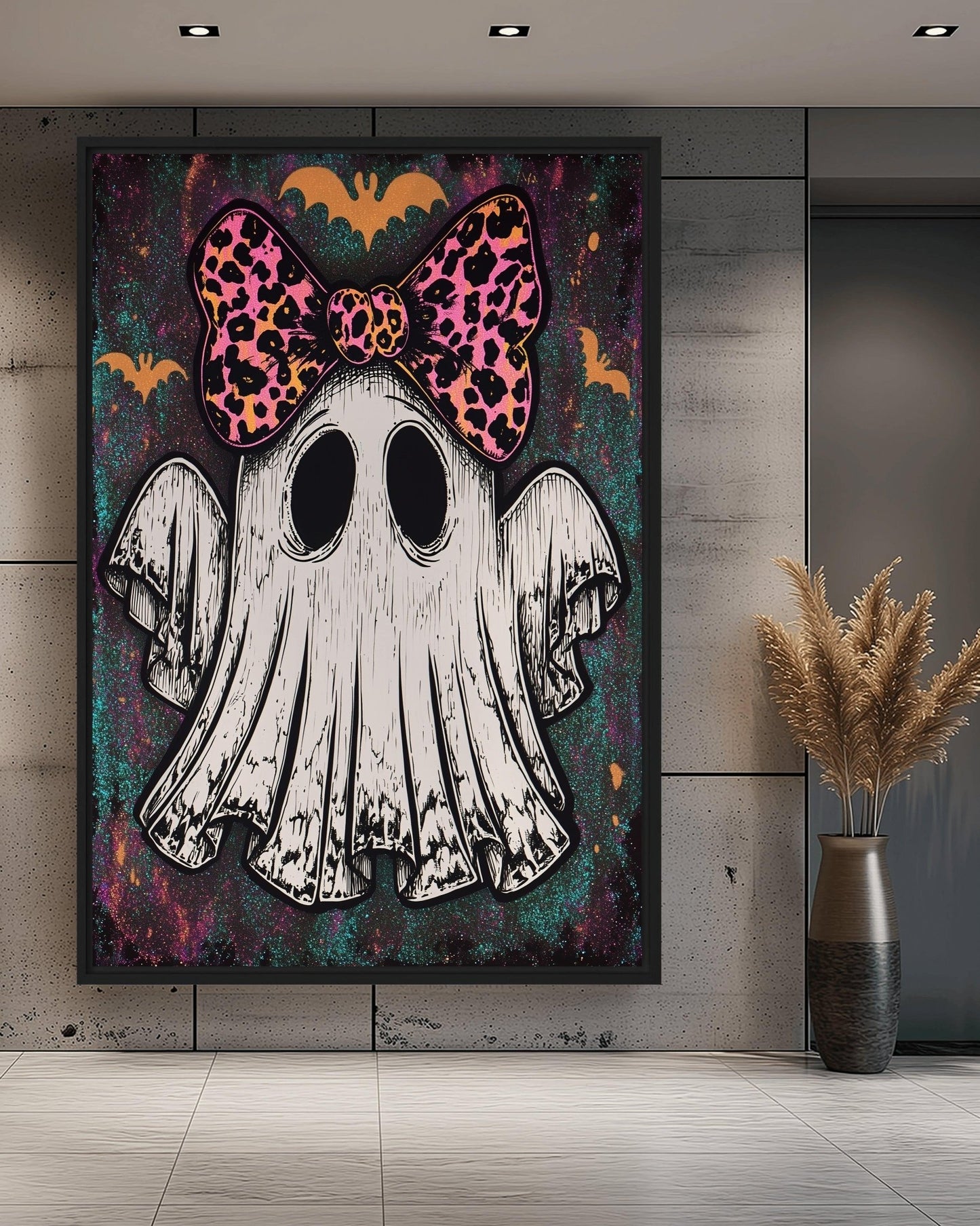 Cute Girl Ghost Halloween Art Framed Canvas