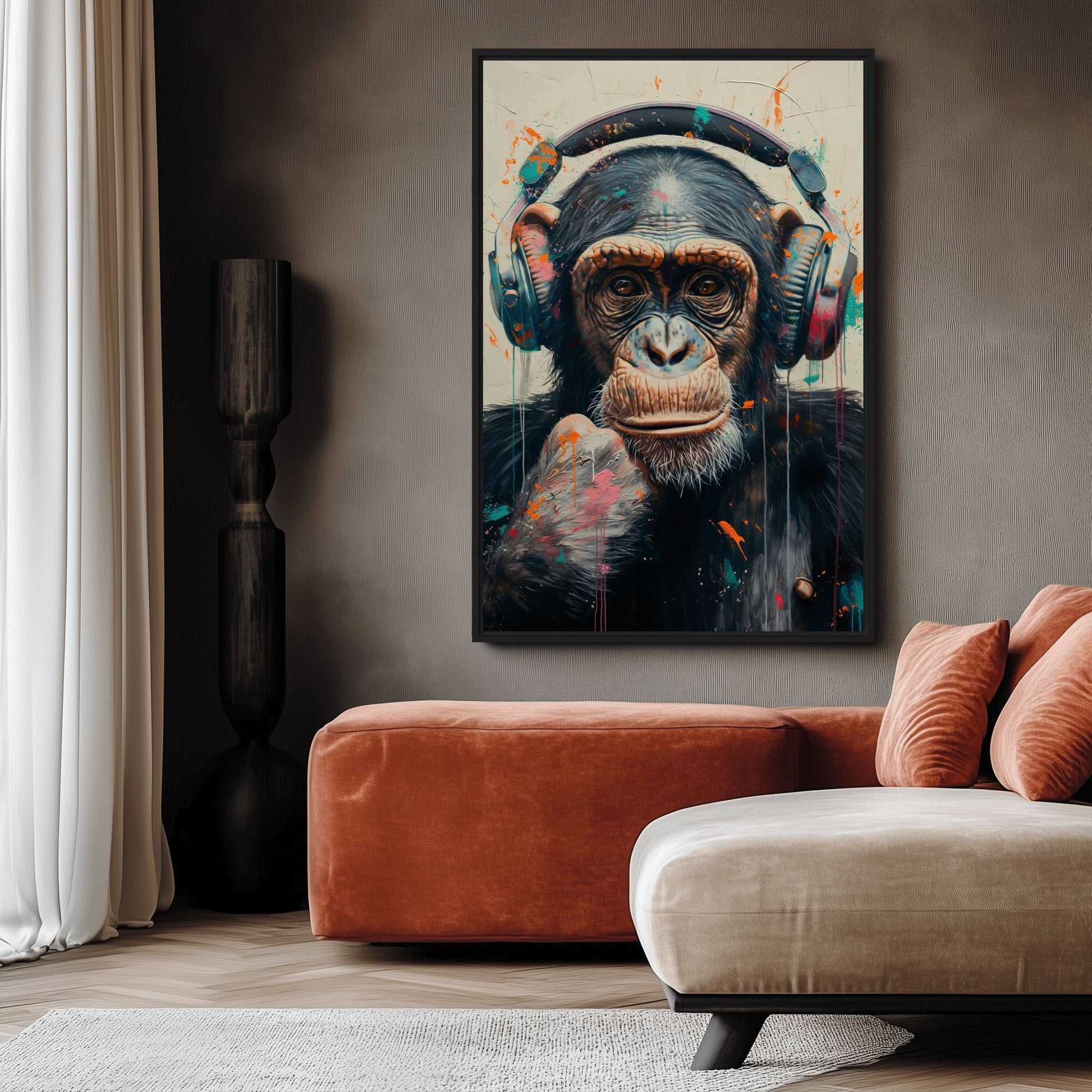 DJ Monkey Trendy Art Framed Canvas