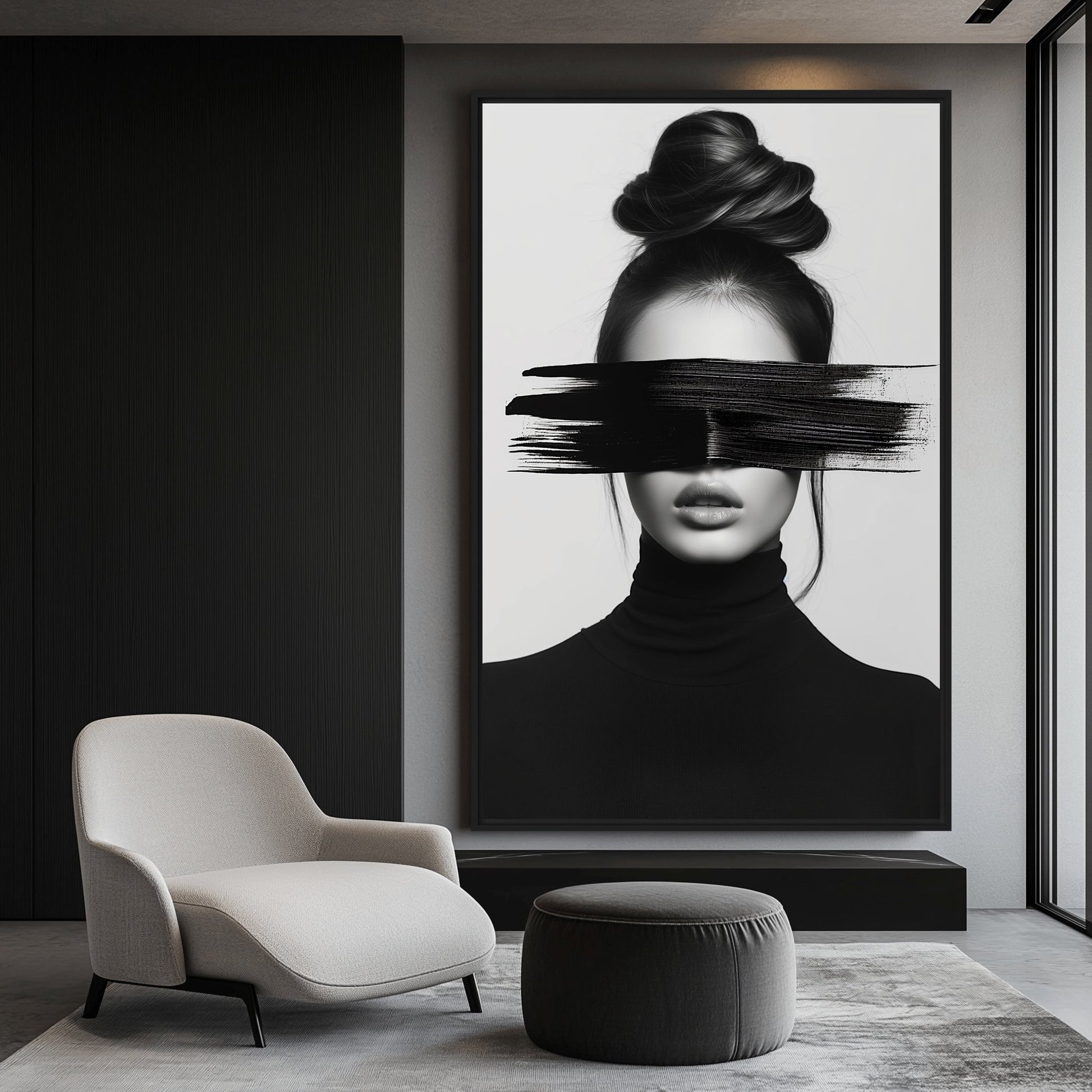 Woman Portrait Minimalist Art Framed Canvas