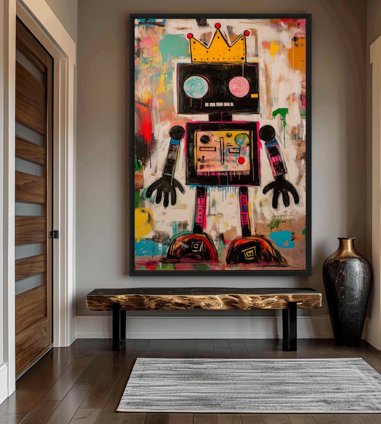 Robot Graffiti Art Framed Canvas