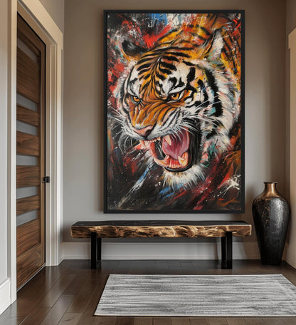 Roaring Tiger Modern Art Framed Canvas