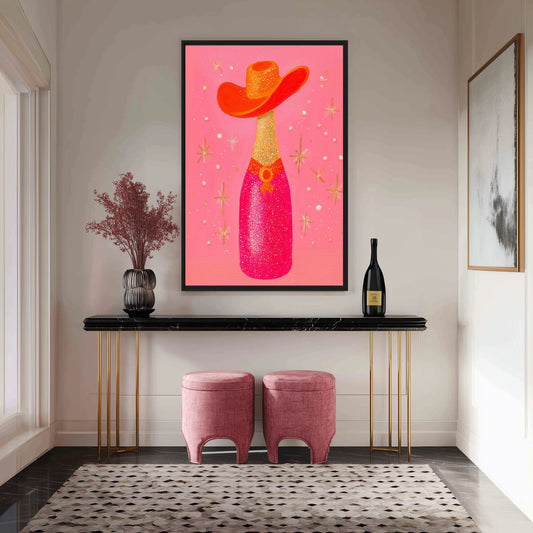 Glam Champagne Bottle Framed Canvas - PaintFu