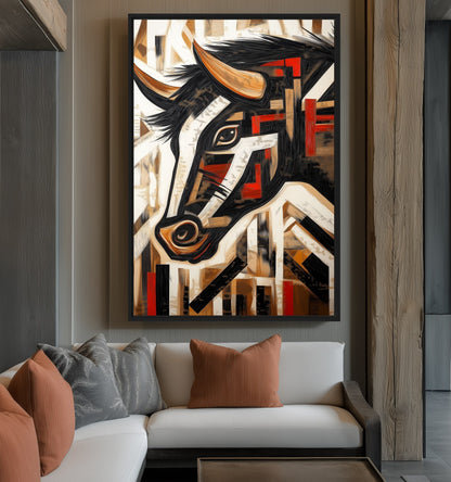 Bull Abstract Art Framed Canvas - PaintFu