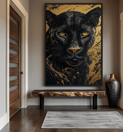 Black Panther In Gold Modern Art Canvas Print Detail | PaintFu