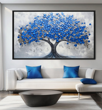 Blue Tree Modern Art Framed Canvas