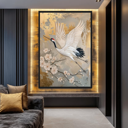 Crane Vintage Japanese Art Canvas Print Detail | PaintFu